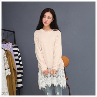 11.STREET Long-Sleeve Lace Panel Pullover