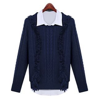 Lumini Set: Cable Knit Sweater + Plain Shirt