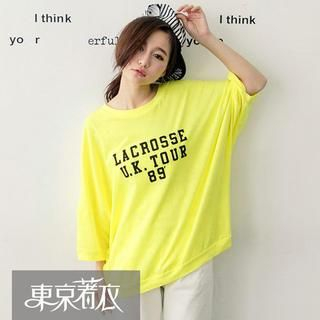 Tokyo Fashion 3/4-Sleeve Lettering Loose-Fit Top
