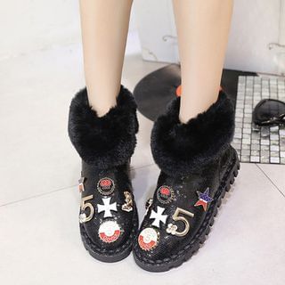 Chryse Embellished Sequined Short Snow Boots