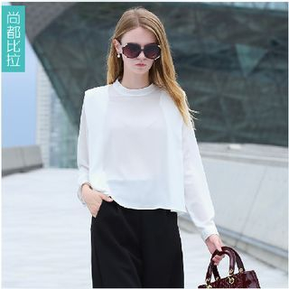 Sentubila Mock Neck Chiffon Blouse