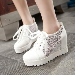 Shoes Galore Rhinestone Hidden Wedge Lace-Up Flats