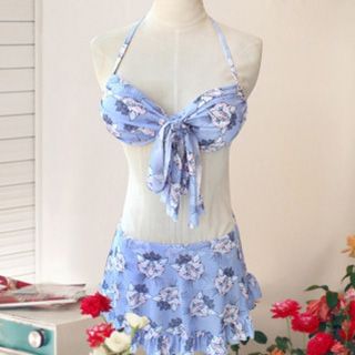 Little Dolphin Set: Cat Print Bikini Top + Swim Skirt
