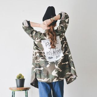 JUSTONE Lettering Camouflage Long Blazer