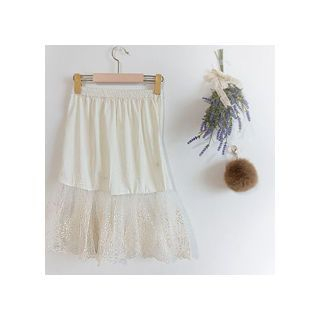 LEELIN Band-Waist Lace-Hem A-Line Skirt
