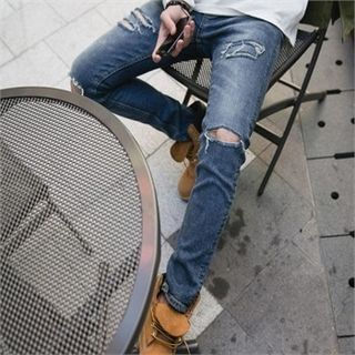 STYLEMAN Cutout-Trim Straight-Cut Jeans