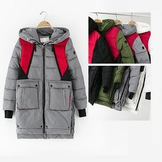 Mamaladies Contrast-Color Hooded Maternity Puffer Coat