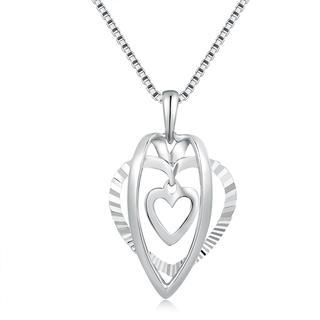 MaBelle 14ct White Gold Polished and Textured Triple Interlocking Hearts Necklace (16