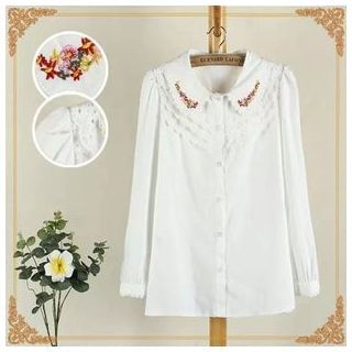 TOJI Long-Sleeve Embroidered Lace Trim Blouse