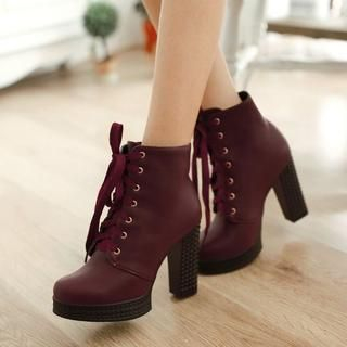 Pangmama Faux-Leather Chunky-Heel Ankle Boots