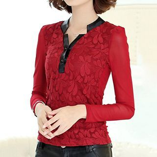 Beekee Open Placket Lace Top