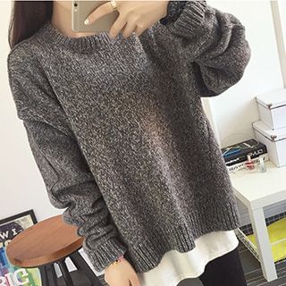 Fashion Street M lange Drop Shoulder Sweater