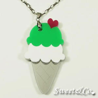 Sweet & Co. Green Mirror Ice-Cream Silver Necklace