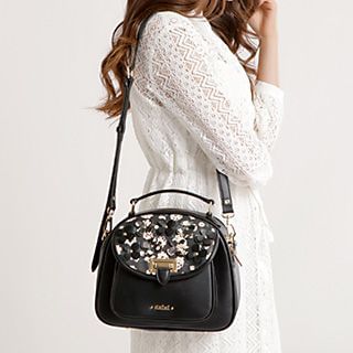 Axixi Faux-Leather Flower Accent Satchel