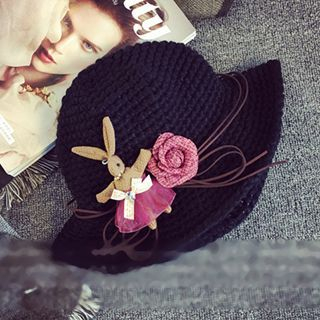 Hats 'n' Tales Rabbit Rose Applique Bucket Hat