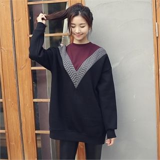 Romantic Factory Ribbed-Panel Color-Block Pullover