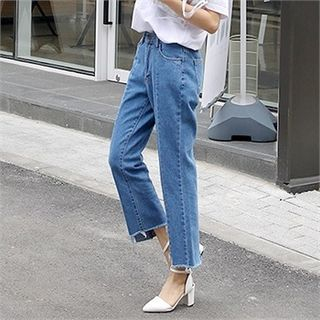 Soneed Fray-Hem Straight-Cut Jeans