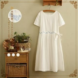 Angel Love Short-Sleeve Embroidered Long Dress