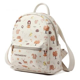 Princess Carousel Print Faux Leather Backpack