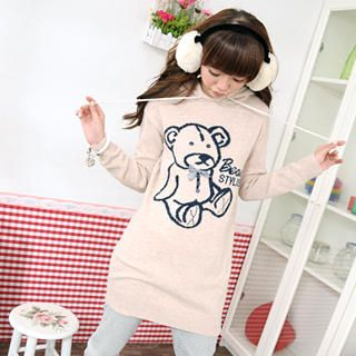 "Bear" Knit Pullover Beige - One size