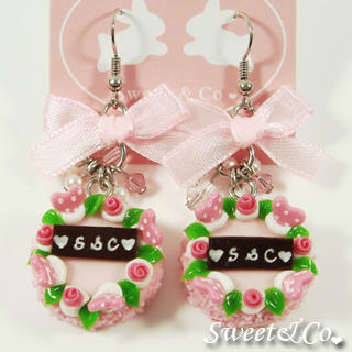 Sweet & Co. S&C Sweet Ribbon Pink Rose Cake Earrings