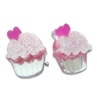 Sweet & Co. Sweet Glitter Pink Mirror Cupcake Stud Earrings