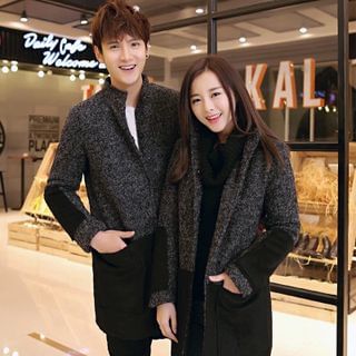 Bay Go Mall Couple Matching Color Block Coat
