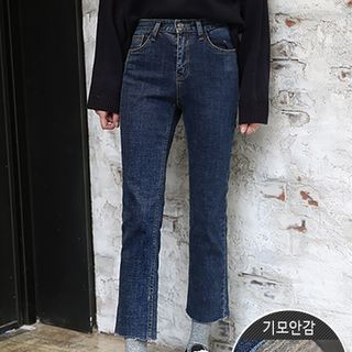 Seoul Fashion Fray-Hem Boots-Cut Jeans
