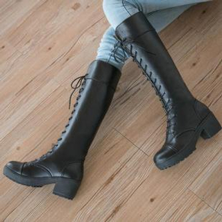 BAYO Block Heel Lace Up Long Boots