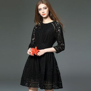 Y:Q High-Waist A-Line Lace Dress