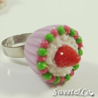 Sweet & Co. Sweet Purple Strawberry Mini Cupcake Silver Ring