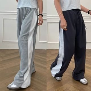 High Waist Panel Wide Leg Sweatpants