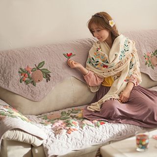 Tarobear Flower Embroidered Sofa Cover