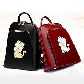 BeiBaoBao Faux-Leather Bow-Accent Paneled Backpack
