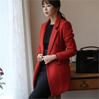 ode' Notched-Lapel Double-Breasted Wool Blend Coat