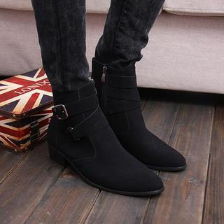 Hipsteria Faux-Suede Buckled Short Boots