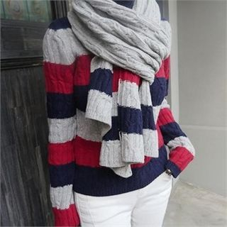 LIPHOP Wool Blend Color-Block Stripe Knit Top
