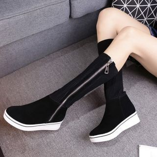 JY Shoes Knit Panel Platform Tall Boots