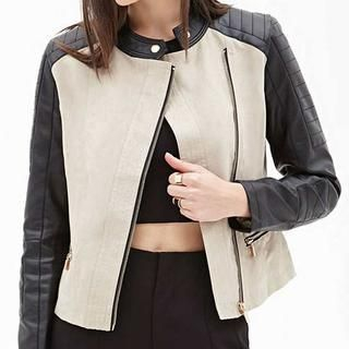 Richcoco Two-Tone Faux Leather Jacket