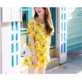 Dowisi Short Sleeves Floral Print Dress