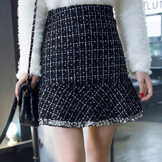 Hamoon Plaid Ruffle Woolen Skirt