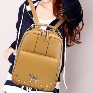BeiBaoBao Horse-lock Faux-Leather Backpack Khaki - One Size