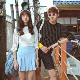 Simpair Couples Thin Section Long-Sleeved Striped T-Shirt