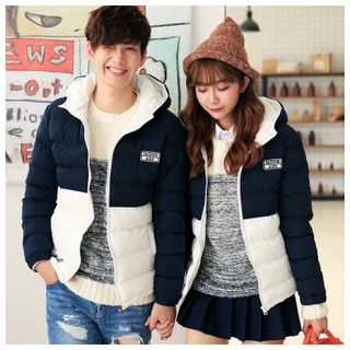 Simpair Matching Couple Two-Tone Hooded Padded Jacket