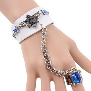 Trend Cool Jeweled Leather Bracelet with Connected Ring