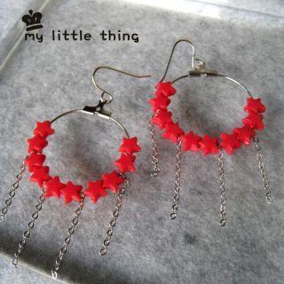 MyLittleThing Cute Stars Circle Earrings (Red)