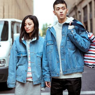 Harou Matching Couple Fleece Collar Denim Jacket