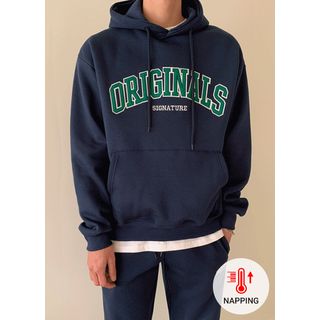 Letter-embroidered Napped Boxy Hoodie