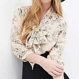 Richcoco Tie-Front Floral Chiffon Shirt