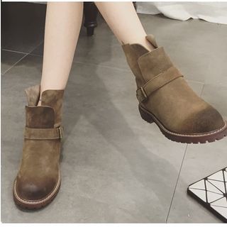 QQ Trend Burnished Buckled Faux Leather Short Boots